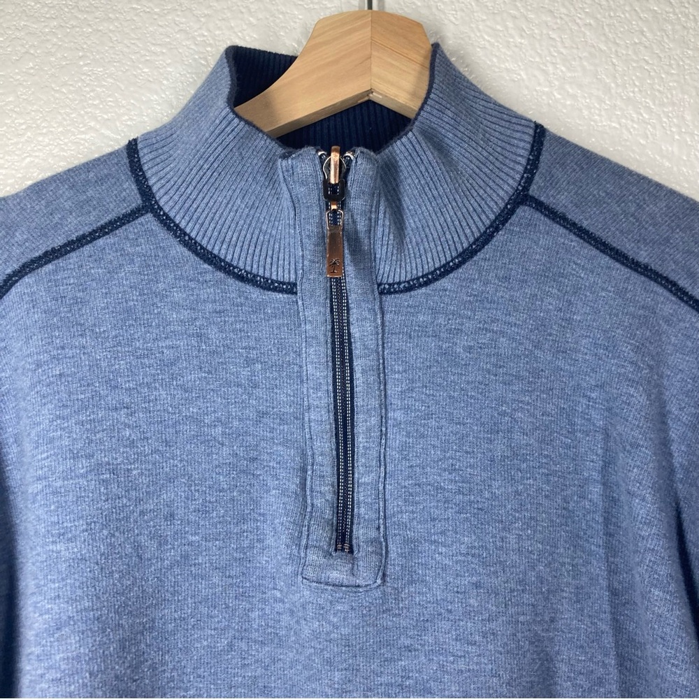 Tommy Bahama Mens Sweater Large Blue Half-Zip Red Stripes Cotton - Picture 3 of 13